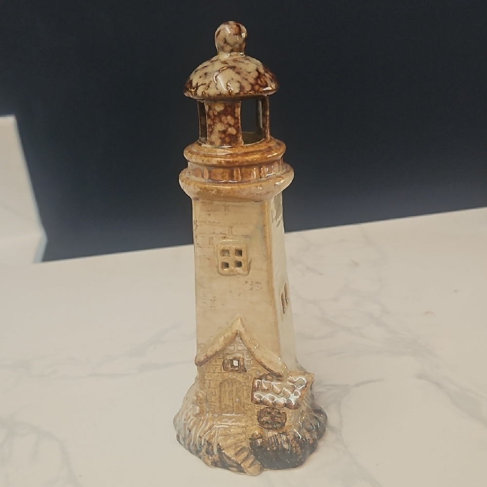 Ceramic Lighthouse Figurine Tea Light Opening 8 Inches